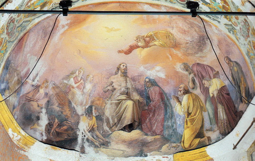 Intercessione dei Santi alla SS. Trinità - 1856 - affresco - ex chiesa della Disciplina di San Pietro - Sale Marasino (BS)